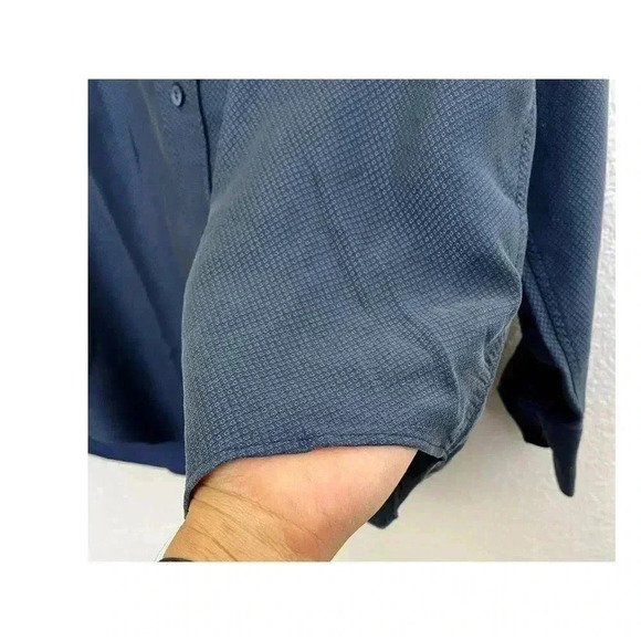 Bugatchi Uomo Men's Button Up Long Sleeve Dress Shirt Dark Blue Collared Medium - Picture 9 of 10